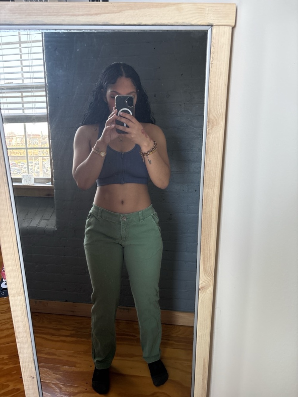 Cabrini Olive Straight-Leg Low-Rise Pants